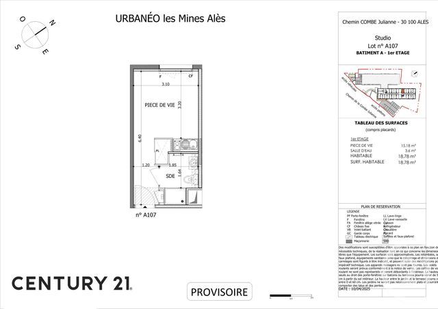 Appartement Studio à vendre - 1 pièce - 18.66 m2 - ALES - 30 - LANGUEDOC-ROUSSILLON - Century 21 Impact Immobilier