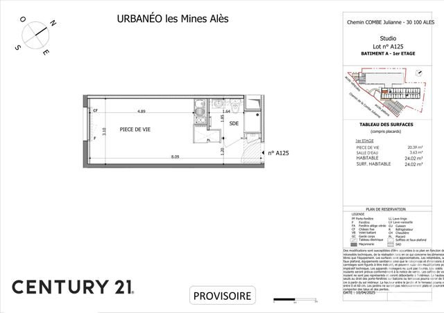 Appartement Studio à vendre - 1 pièce - 23.84 m2 - ALES - 30 - LANGUEDOC-ROUSSILLON - Century 21 Impact Immobilier