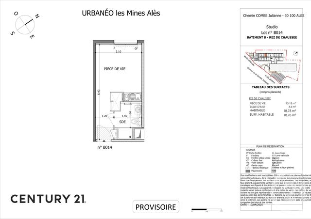Appartement Studio à vendre - 1 pièce - 18.66 m2 - ALES - 30 - LANGUEDOC-ROUSSILLON - Century 21 Impact Immobilier