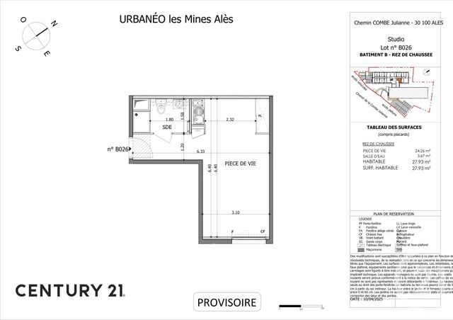 Appartement Studio à vendre - 1 pièce - 27.98 m2 - ALES - 30 - LANGUEDOC-ROUSSILLON - Century 21 Impact Immobilier