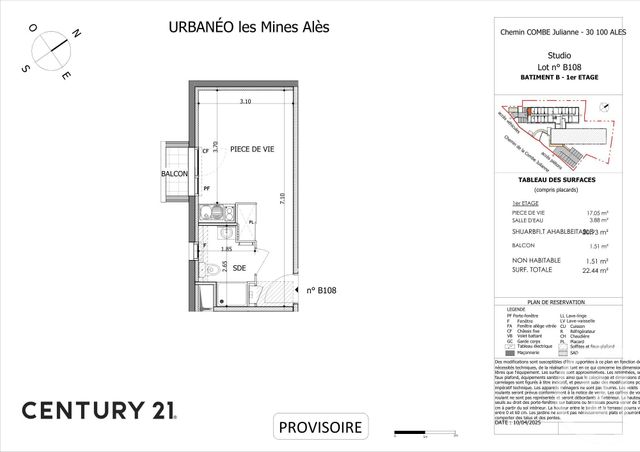 Appartement Studio à vendre - 1 pièce - 20.89 m2 - ALES - 30 - LANGUEDOC-ROUSSILLON - Century 21 Impact Immobilier