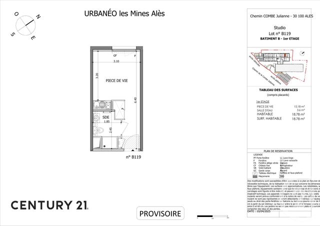 Appartement Studio à vendre - 1 pièce - 18.59 m2 - ALES - 30 - LANGUEDOC-ROUSSILLON - Century 21 Impact Immobilier