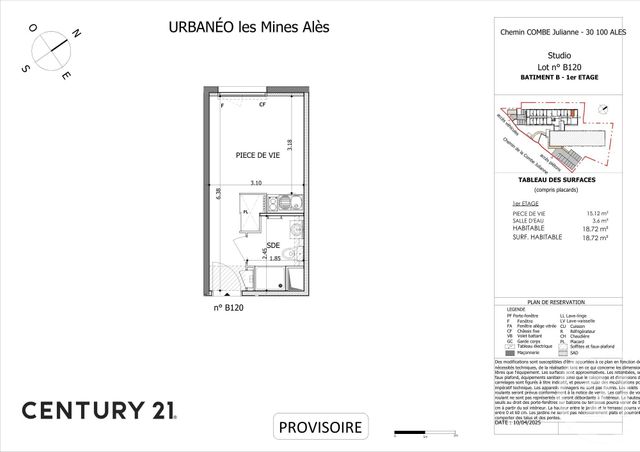 Appartement Studio à vendre - 1 pièce - 18.6 m2 - ALES - 30 - LANGUEDOC-ROUSSILLON - Century 21 Impact Immobilier
