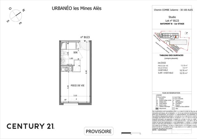 Appartement Studio à vendre - 1 pièce - 18.59 m2 - ALES - 30 - LANGUEDOC-ROUSSILLON - Century 21 Impact Immobilier