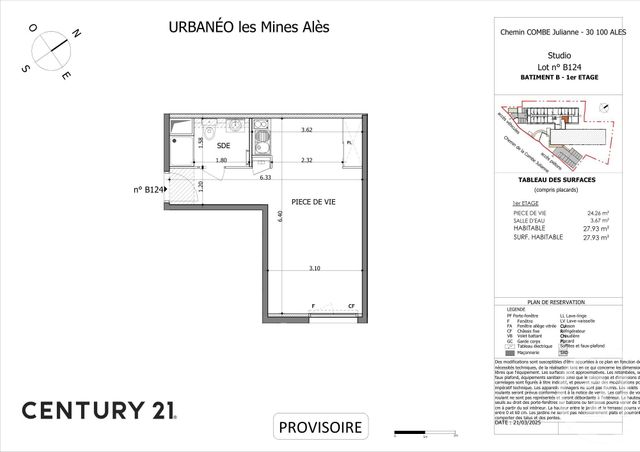 Appartement Studio à vendre - 1 pièce - 27.98 m2 - ALES - 30 - LANGUEDOC-ROUSSILLON - Century 21 Impact Immobilier